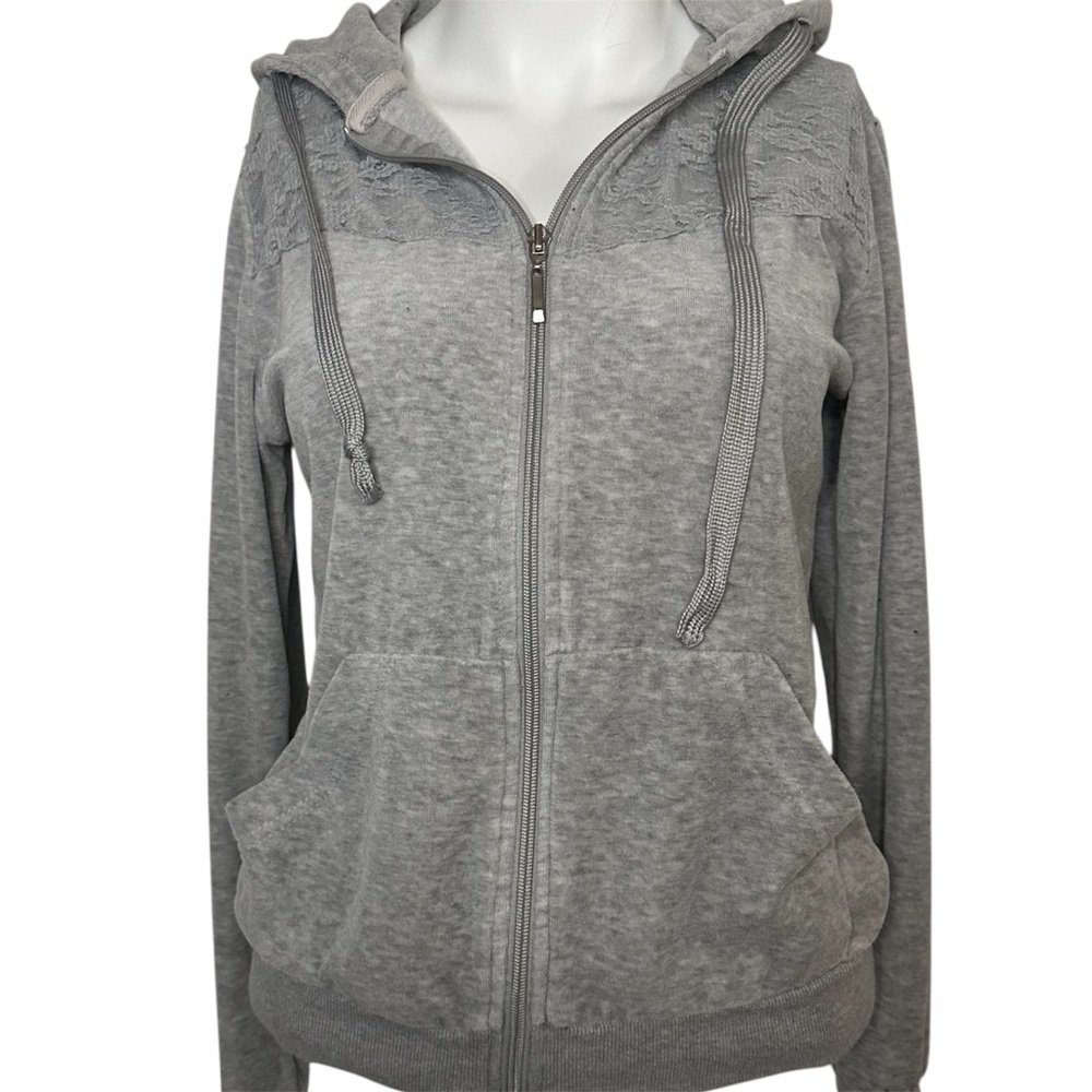 Gray Women’s Lace Zip-Up Hoodie Sweater